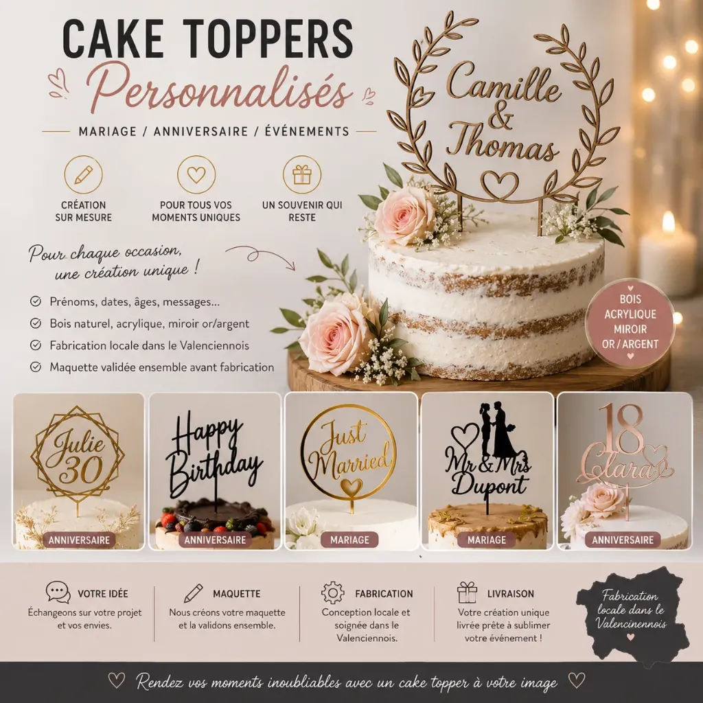 Cake toppers mariage/anniversaire personnalisés